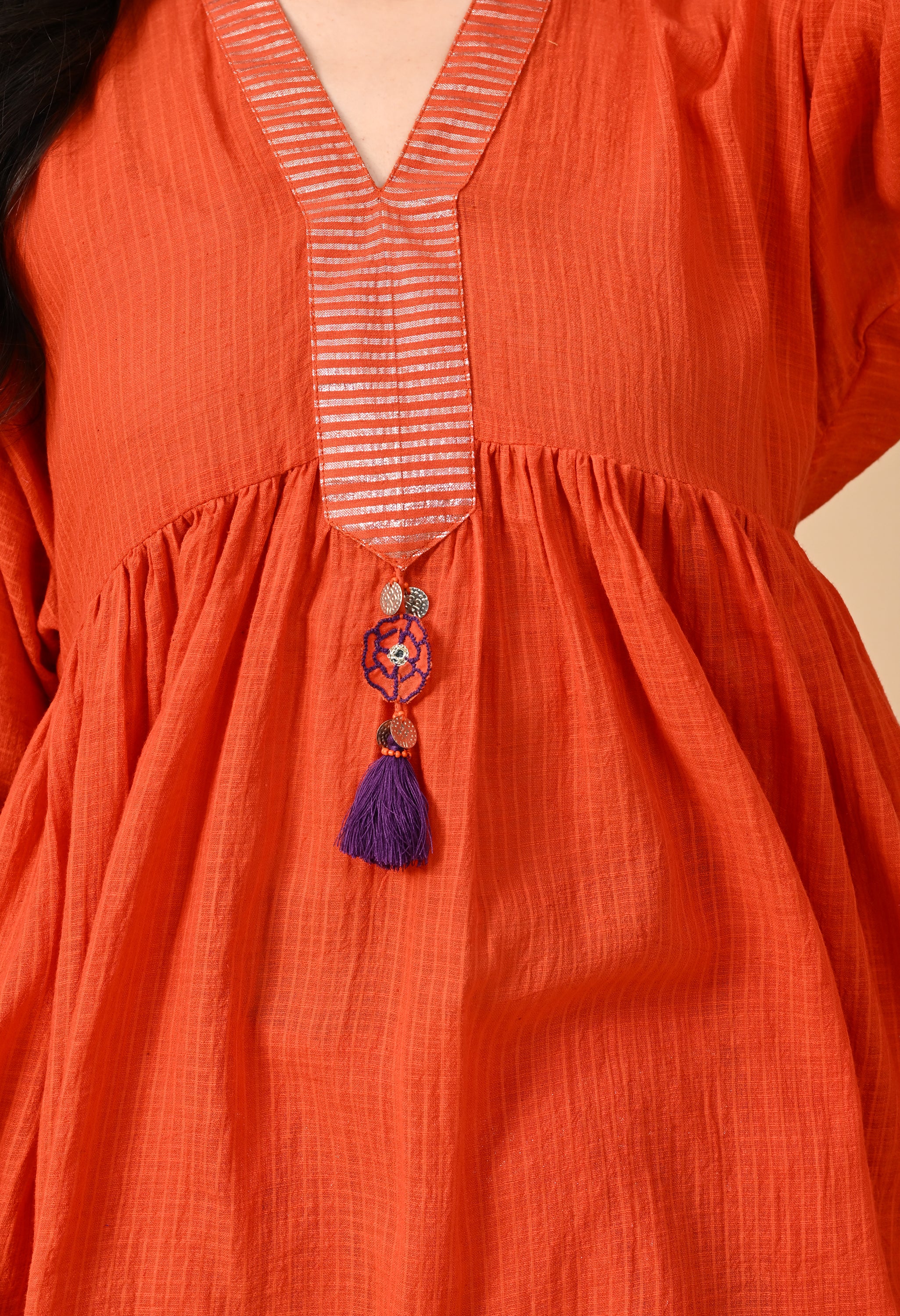 POPPY ORANGE KOTTA DHOTI SET